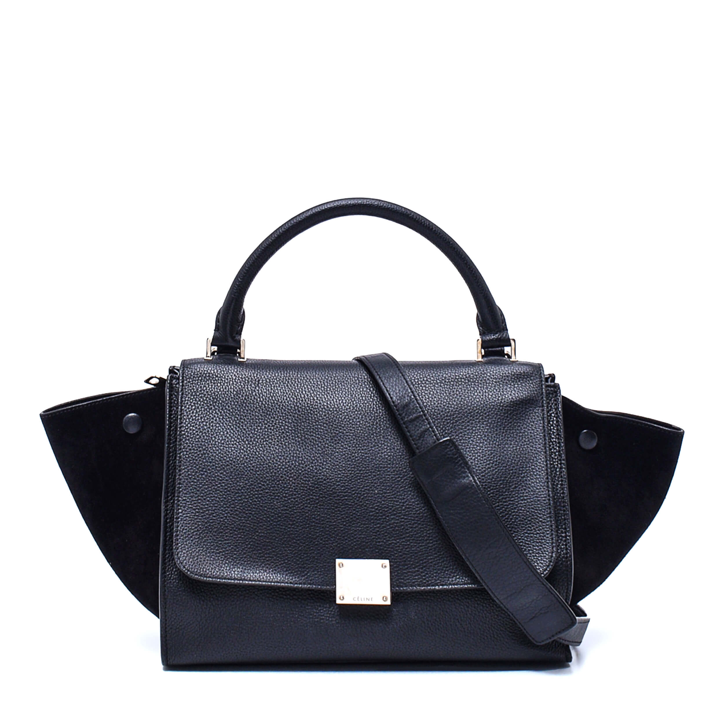 Celine - Black Grained Leather & Suede Small Trapeze Bag